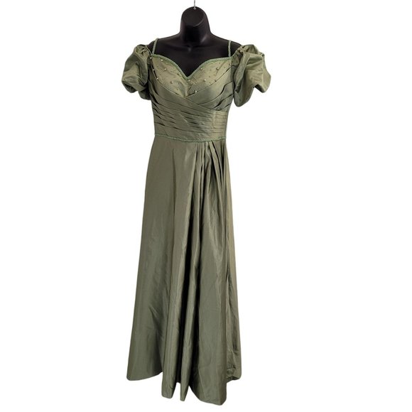 NWT Green Formal Dress Size 8 Puffy Sleeves Dance Prom Evening Gown Corset - Picture 4 of 9